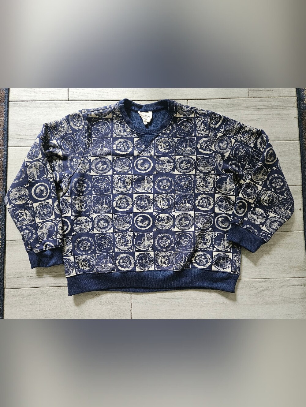 Umgee Navy Patterned Crewneck Sweater